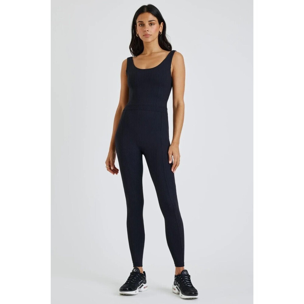 Year of Ours Women Ribbed Reformer Jumpsuit Workout Yoga Pilates Black Size L